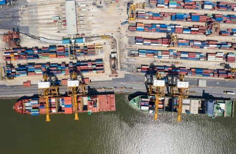 Container cargo ships for export and import business and logistics.