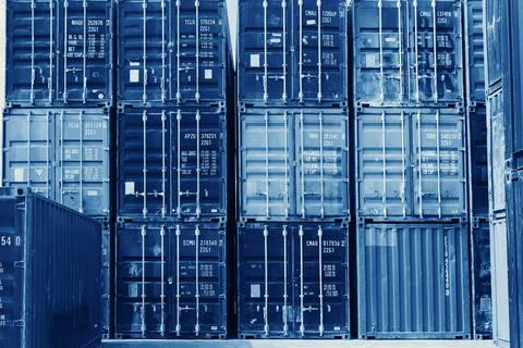 Container cargo stack on logistic port warehouse blue color tone for shipping Stock Photos