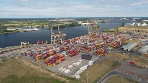Container cargo terminal in port Stock Footage 162653717
