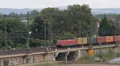 Container Cargo Train Passing Aerial View Crossing Bridge Shipping Transport Day HD Footage