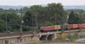 Container Cargo Train Passing Aerial View Crossing Bridge Shipping Transport Day 4k or 4k+ Resolution