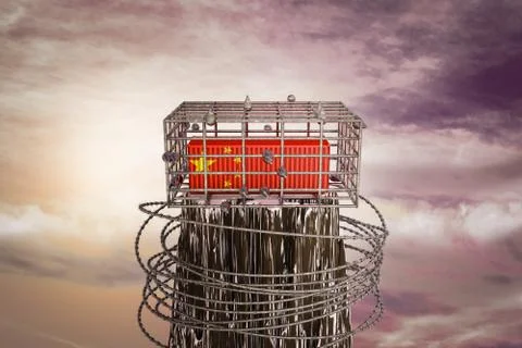 Container with China Flag is inside in a cage Stock Illustration