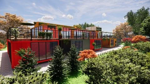 Container converted to cafe and F&amp;B Illustrazione stock