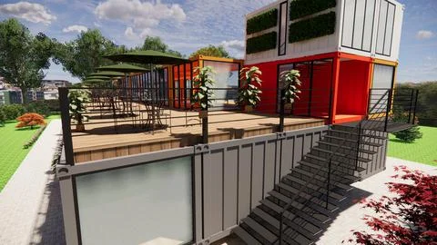 Container converted to cafe and F&amp;B Stock Illustration