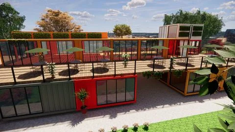 Container converted to cafe and F&amp;B Illustrazione stock