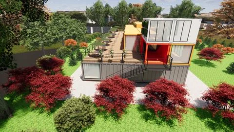 Container converted to cafe and F&amp;B Illustrazione stock