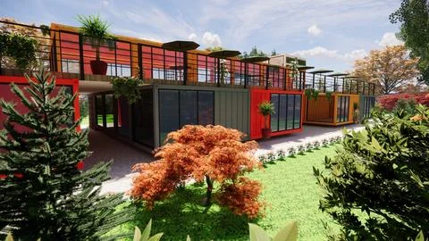 Container converted to cafe and F&amp;B Illustrazione stock