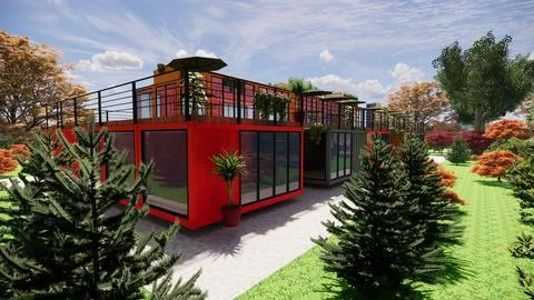 Container converted to cafe and F&amp;B Illustrazione stock