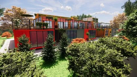 Container converted to cafe and F&amp;B Illustrazione stock