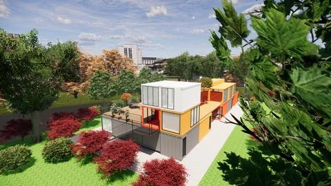 Container converted to cafe and F&amp;B Stock Illustration