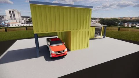 Container converted to home and office Illustrazione stock