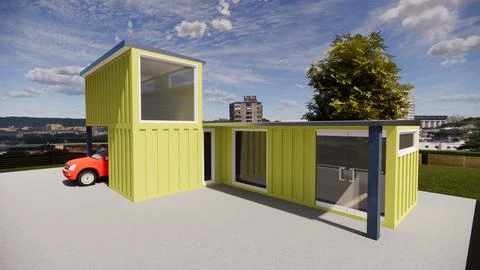 Container converted to home and office Illustrazione stock