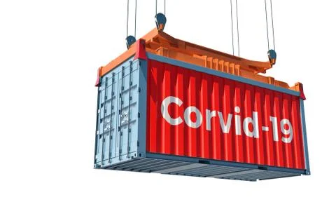 Container with Coronavirus Corvid-19 text on the side. Stock Illustration