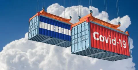 Container with  Covid-19 text on the side and container with Honduras Flag. Stock Illustration