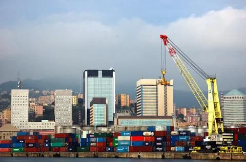 Container crane at dock Stock Photos