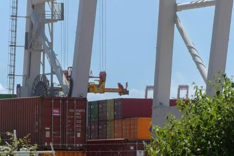 Container crane on the dock. Stock Photos