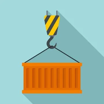 Container on crane hook icon, flat style Stock Illustration
