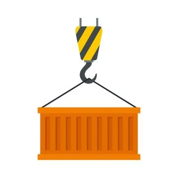 Container on crane hook icon, flat style Stock Illustration