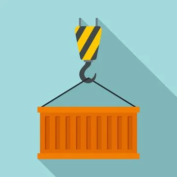 Container on crane hook icon, flat style Stock Illustration