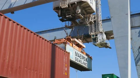 Container crane move container Stock Footage 156587795
