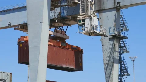  Container crane at ship logistics port Stock Footage 156593841