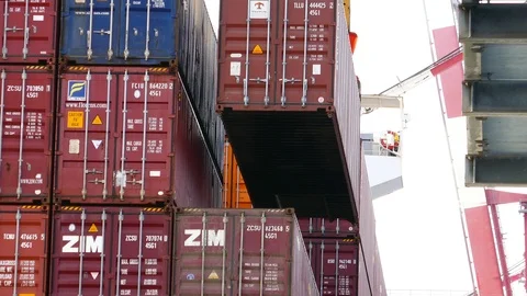 Container crane work 4k Stock Footage 90257690