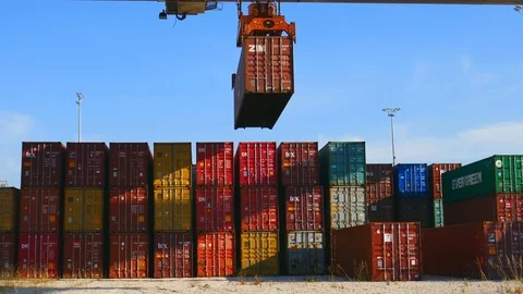 Container crane work at cargo yard 4k Stock Footage