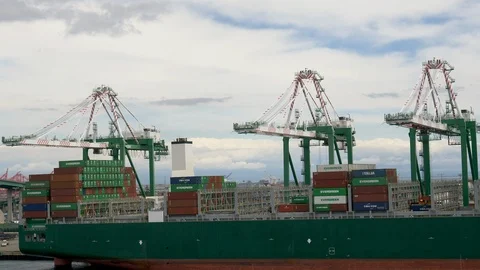 Container cranes loading-unloading container ship Video stock 106872056