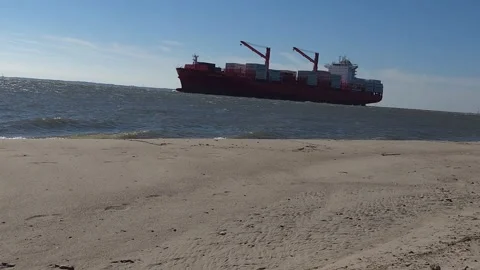 Container Cruising Up the Cape Fear Stock Footage 302120698