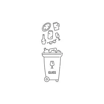 Container dumpster with glass garbage sorting and recycling. Vector black white Stock Illustration