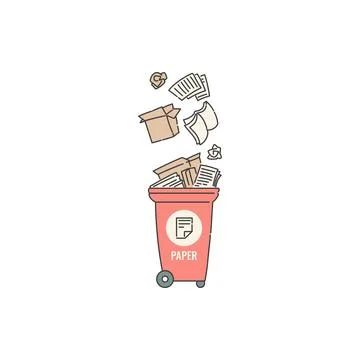Container dumpster with paper garbage sorting and recycling. Vector contour Stock Illustration