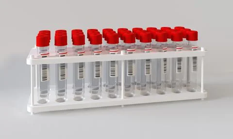 Container with empty blood test tubes. 3d illustration Stock Illustration