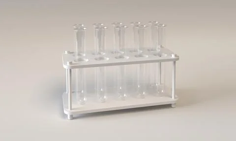 Container with empty tubes for medical analyzes, chemical experiments. 3d Illustrazione stock