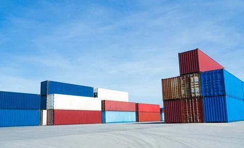 Container Export Logistic Crane Forklift Port Blue Sky Background Space 스톡 사진