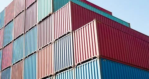 Container Export Logistic Crane Forklift Port Blue Sky Background Space Fotos Stock