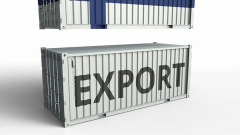 Container with EXPORT text being crashed with container with flag of Finland Stock Footage 103551866