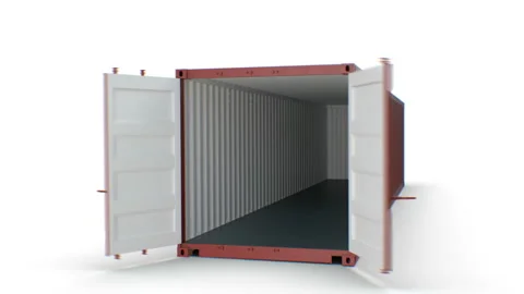 Container Falling, Fast Fall and Slow Motion of Opening Doors on White Stock Footage 113474065