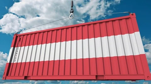 Container with flag of Austria. Austrian import or export related conceptual 3D Stock Footage 94827641