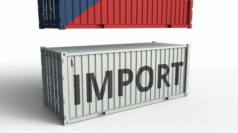 Container with flag of the Czech Republic breaking container with IMPORT text Stock Footage 103532420
