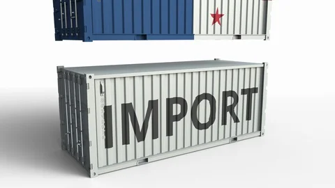Container with flag of Panama breaking container with IMPORT text. Conceptual 3D Stock Footage 103554857