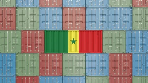 Container with flag of Senegal. Senegalese export related 3D animation Stock Footage 105005923