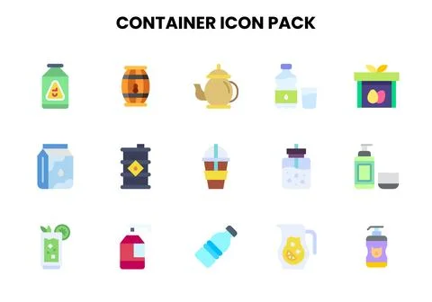 Container Flat Design Icons Pack Stock Illustration