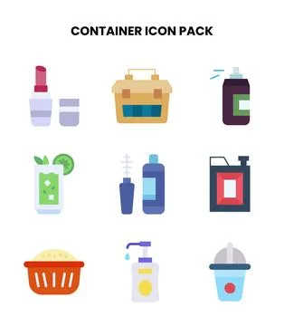 Container Flat Set Icons Pack Illustrazione stock