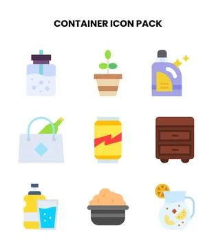 Container Flat Vector Icons Pack Stock Illustration
