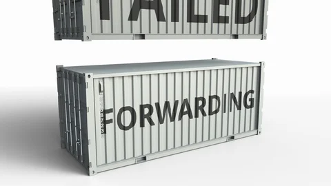 Container with FORWARDING text being broken by cargo container with FAILED Stock Footage 103364794