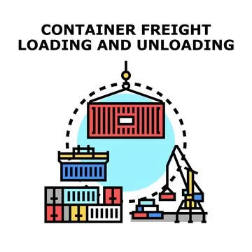 Container freight loading and unloading operations concept Stock Illustration