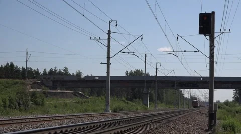 Container freight train with electric locomotive Stock Footage 65002099