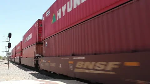 Container Freight Train Passes Thru Station Stock Footage 11470362
