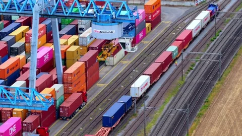 Container Freight Wagons Moving Through Swissterminal Frenkendorf Stock Footage 341025901