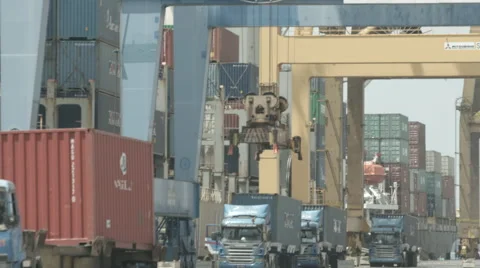 Container Freighter Ship In A Container Port Stock Footage 65319062